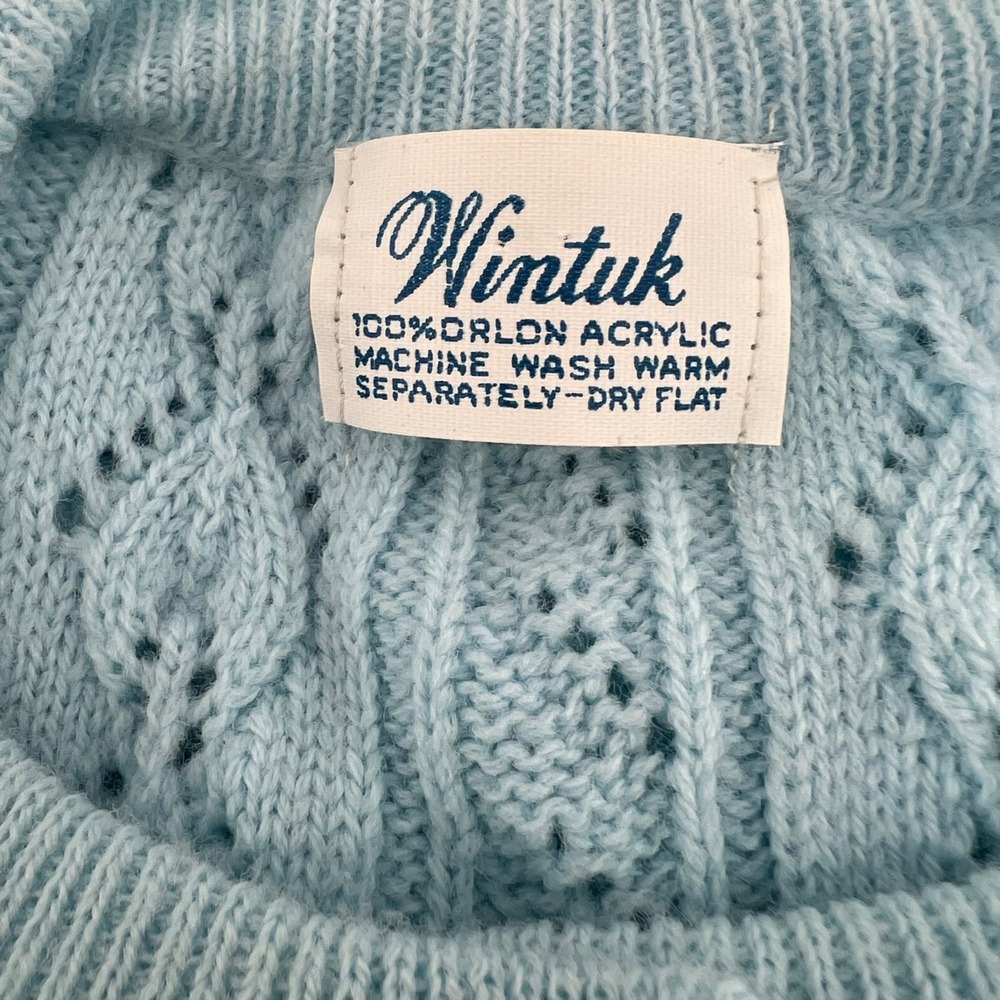 Vtg women's Sweater Sz Large Blue Orlon Acrylic Cable Knit Wintuk Cardigan‎ - Picture 7 of 8